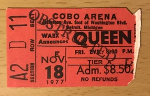 1977 QUEEN NEWS OF THE WORLD TOUR DETROIT CONCERT TICKET STUB FREDDIE MERCURY - Picture 1 of 2