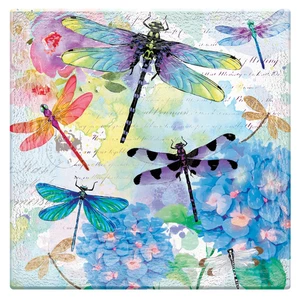 16.5" Hand Painted Embossed Square Glass Bird Bath, Dragonfly Prints - Picture 1 of 3