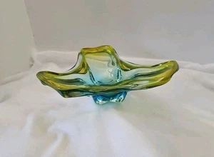 Murano Sommerso Kunstglas Herzstück Schale Blau & Bernstein Vintage - Bild 1 von 17