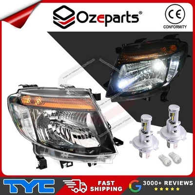TYC Pair LH+RH Head Light Lamp (Black) + LED Globes For Ford Ranger PX 2011~2015 - Image 1 of 4