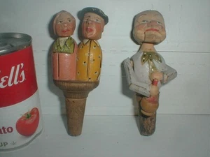 VTG Wood Carved 5" Bottle Stopper Pourer ANRI Styled Kissing Couple Man Drinking - Picture 1 of 20