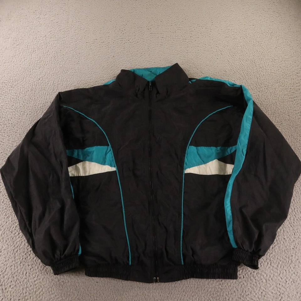 Chaqueta cortavientos MacGregor de colección para hombre L negra verde azulado nailon años 90 forrada con cremallera completa Foto 1 de 4
