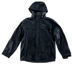 Columbia Black 100% Nylon Full Zip Hooded Windbreaker Rain Jacket Men Medium - Picture 1 of 5