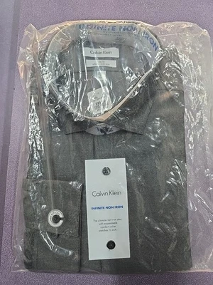 Camisa de Vestir Calvin Klein Calce Ajustado Infinito Sin Planchar Talla 17 1/2 32-33 Gris Nueva con Etiquetas Foto 1 de 2