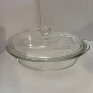Vintage Glasbake 1 Quart Klarglas Oval Backform mit Deckel J-235 10" x 6" USA - Bild 1 von 9