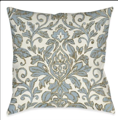 Laural Home Blue Antique Damask Decorative Throw Pillow - 18x18 - Image 1 of 2
