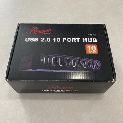 Rosewill 10 Port USB 2.0 Hub Universal With Power Cord, Box & Instructions! - Image 1 of 4