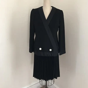 Teal Traina1960's Couture Suit Black Tuxedo Dress Jacket Set Rhinestone 8 - Picture 1 of 9