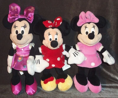 Lote de 3 peluches de peluche Disney Just Play Minnie Mouse: 10" satinado + 9" rojo y rosa Foto 1 de 4