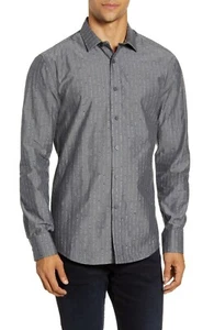 Vince Camuto Grey Slim Fit Dobby Stripe Button-up Shirt SZ:M NWT RETAIL $85.00 - Picture 1 of 4