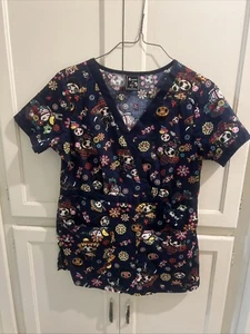 Tokidoki Koi NAVY BLUE Sugar Skull Day Of The Dead Scrub Top Womens Size XS - Picture 1 of 4