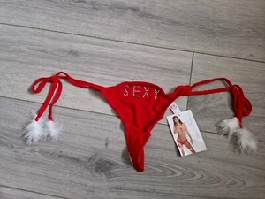 BNWT Vintage Ann Summers Red Marabou Trim Sexy Christmas Thong One Size - Picture 1 of 21