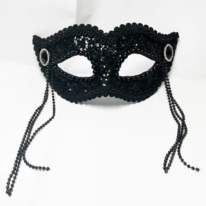 Masquerade Mask Black Elegant Fancy Dress Halloween Costume Elasticated Glitter - Picture 1 of 1