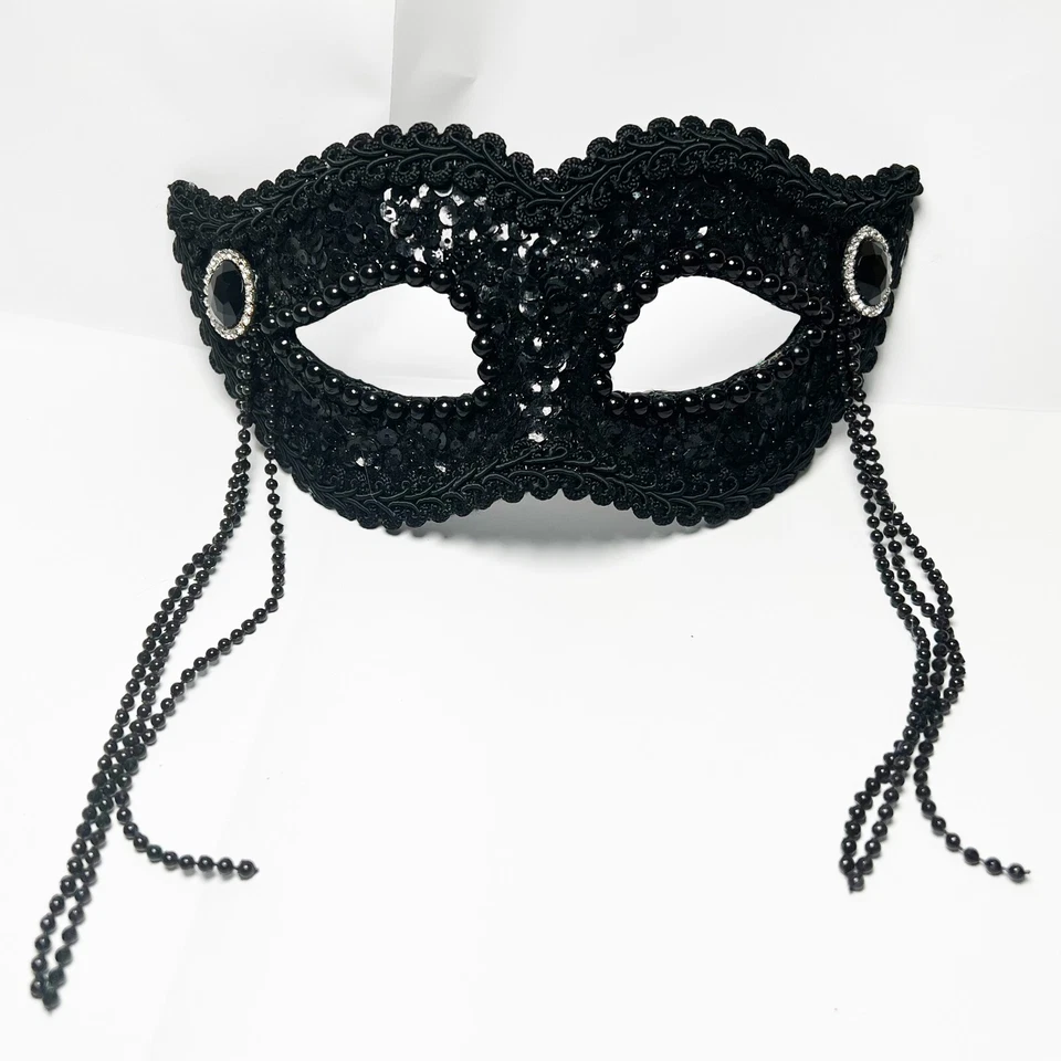 Masquerade Mask Black Elegant Fancy Dress Halloween Costume Elasticated Glitter - Image 1 of 1