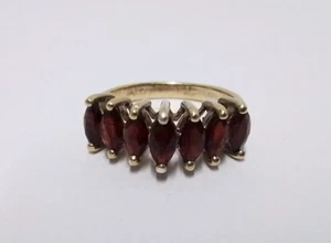 Marquise Cut Garnet Fancy Band Ring Gold Plated Sterling Silver - Sz 6.75 - Picture 1 of 5