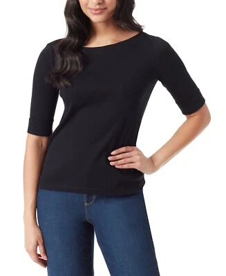 Gloria Vanderbilt Women's Crewneck Elbow Sleeve Pullover Top, Black Sz-M - Image 1 of 4