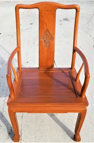 HENREDON Style Yoke Asian Chinoiserie Solid Wood Dining Accent Desk Armchair Cover