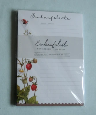 GRÄTZ VERLAG 1x Notizblock Einkaufsliste ERDBEEREN Daniela Drescher A6 Grätz 60 Blatt
