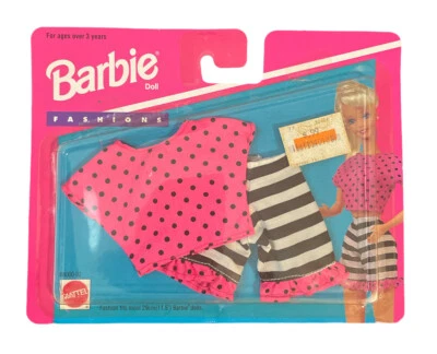 VTG Barbie Fashion Favorites Pink Black Polkadot Crop Striped Ruffle Shorts NIP - Image 1 of 2