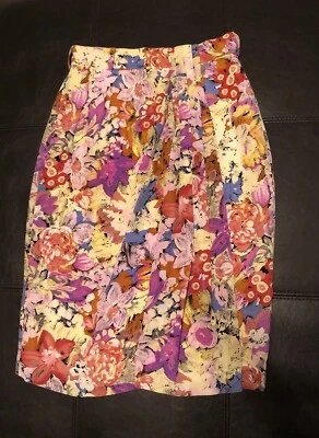 Falda Floral Brillante 100% Seda Vintage Oleg Cassini Talla 4 Usada en Excelente Condición! Foto 1 de 4