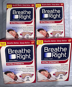 lot of 4 BREATHE RIGHT Nasal Strips EXTRA STRENGTH (44 ea )Tan Strips TOTAL 176