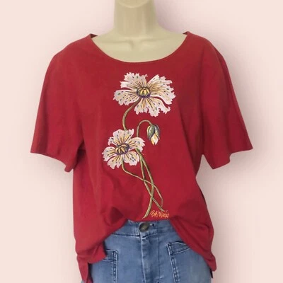 Camiseta BOB MACKIE Bordada Flor Roja Grande Usable Arte Verano Primavera Foto 1 de 4