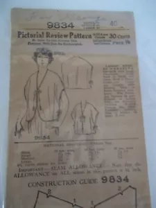 Antique Sew Pattern Top Pictorial Review 9834 dated 1907 Draped Sacque Vest M - Picture 1 of 7