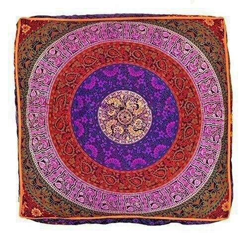 Funda de Almohada Bohemia Cojín Cuadrado Mandala Arco Iris Indio 35" Redonda Boho Foto 1 de 4
