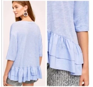 Anthropologie AKEMI + KIN Cascade Peplum Top Oversized Light Blue Size Small - Picture 1 of 12