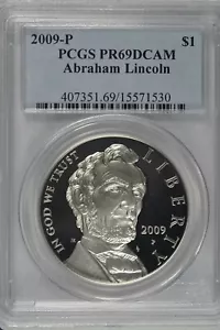 2009-P Abraham Lincoln Commemorative Silver Dollar PCGS PR69DCAM - Picture 1 of 3