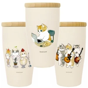 mofusand Thermal Cold Insulated Tumbler Stainless Cup with Wooden Lid 350ml - Picture 1 of 10