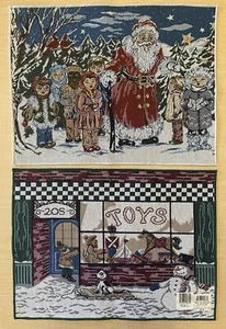 Pair of Tapestry Cloth Placemats Holiday TOY VINTAGE Santa Children of the World - Picture 1 of 12