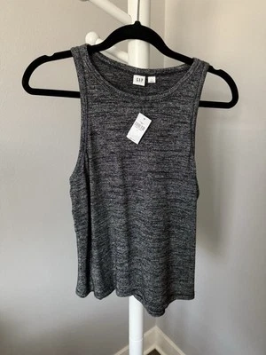 Gap NWT Womens Holiday Black Metallic Stretch Racerback Tank Stretch Large   - Image 1 of 4