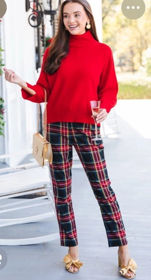 Talbots Curvy Plaid Gray/ Red Wool Blend  Lined Pants Sz 10~Classy - Image 1 of 4