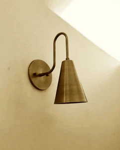Modern Industrial Brass Sconce | Handmade Raw Brass Wall Light - Picture 1 of 7