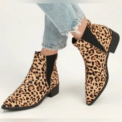 Steve Madden Jerry Leopard Calf Hair Pointed Toe Ankle Booties Boots Size 7 - Image 1 of 4