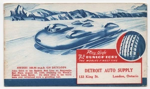 1939 John Cobb Railton Special Land Speed Record Dunlop Tires Ad Card Blotter - Bild 1 von 2