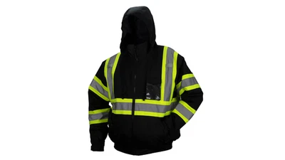 BLACK HIGH VISIBILITY INSULATED HI VIS REFLECTIVE ROAD WORK SAFETY BOMBER JACKET - Image 1 of 4
