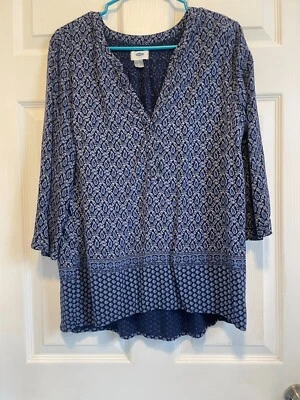 OLD NAVY Top Camisa Blusa L 12 Busto 42 Largo 27 Azul Marino/Blanco Cachemira Foto 1 de 2