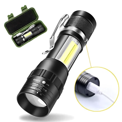 MINI TORCIA MILITARE TATTICA LED RICARICABILE USB ZOOM POTENTE 300 METRI LUCE T6 - Immagine 1 di 4