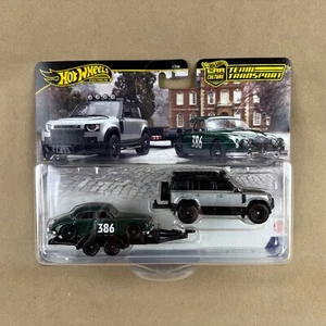 Hot Wheels 2025 Team Transport #74 Jaguar MK1 Green 2023 Land Rover Defender 110 - Picture 1 of 6
