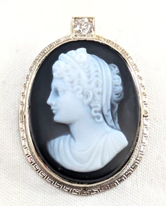 Colgante de Cameo Vintage Oro Blanco y Negro 14K Diamante Aproximadamente 0,20 Ct - Imagen 1 de 6
