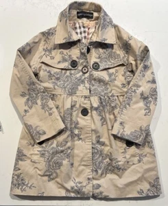 Girls Tan/Blue Floral Pea Coat w/Detachable Hood Size 5 - Picture 1 of 4