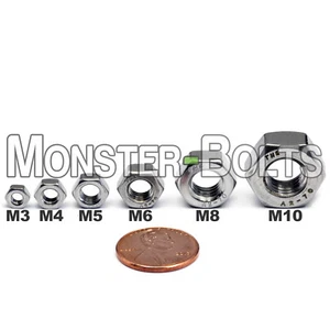 Cantidad 10 - Tuercas hexagonales de acero inoxidable DIN 934 - Tamaños métricos M3 M4 M5 M6 M8 y M10 - Imagen 1 de 14
