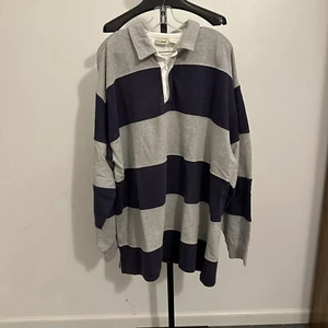 Vintage L.L. Bean Rugby Striped Long Sleeve gray blue Polo Shirt Mens XX Large - Picture 1 of 2
