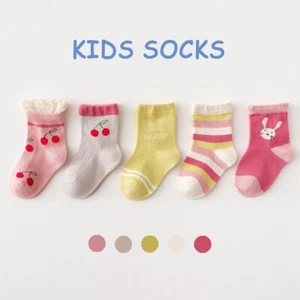 Nemo Baby Girl Socks Loose-top  kids Cherry Bunny Pattern Crew Socks 5 Packs - Picture 1 of 10