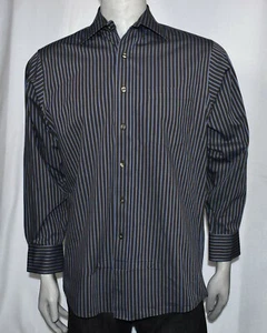 Michael Kors Camisa de vestir para hombre Sz Large 16 32/33 Manga larga Botón Up Brown Stri - Imagen 1 de 10