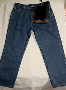 Carhartt Men's black flannel lining blue jeans relaxed fit 44x32 - Picture 1 of 10