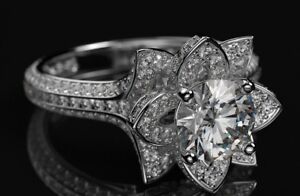 2.00 Ct Round Cut VVS1 Diamond Lotus Flower Wedding Ring 14K White Gold Plated
