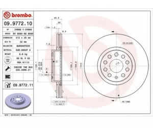 BREMBO 09.9772.11 312mm Brake Discs Front Vented Fits Audi Cupra Seat Skoda VW - Picture 1 of 6